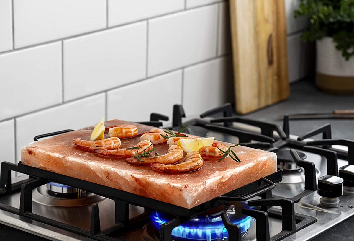 Himalayan Salt Rechthoekige Zoutplaten met Metalen Houder - Natuurlijke Schoonheid en Functionele Elegantie