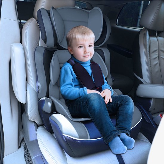 FableKids kinderautostoel | 3-punts veiligheidsharnas | kinderautostoel tot 5 jaar | autostoel voor kinderen 125-150 cm | stoelverhoger ECE R129/03 | 43 x 40 x 21 cm | Grijs
