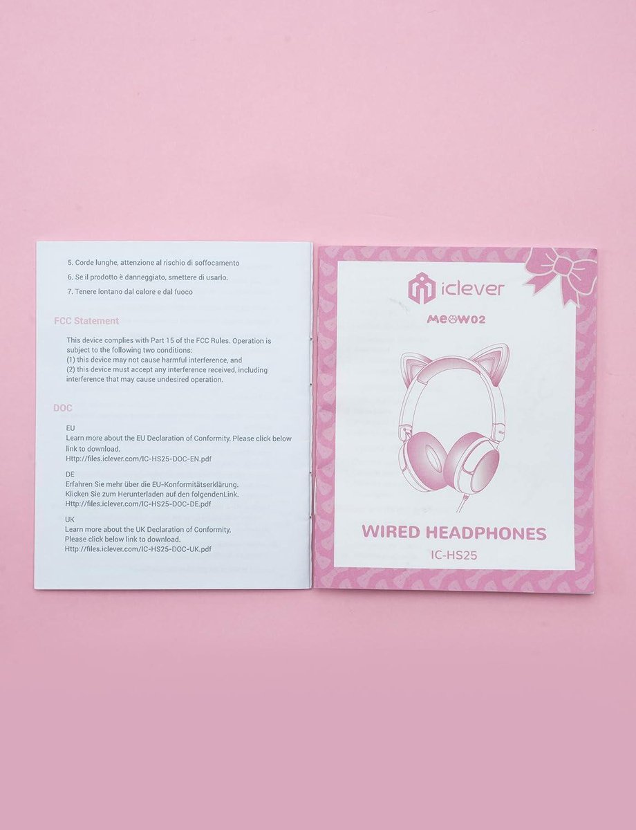 IClever Kinderhoofdtelefoon - Met Lichtgevende Kattenoren - 85 DBA Veilig Volume - Opvouwbaar