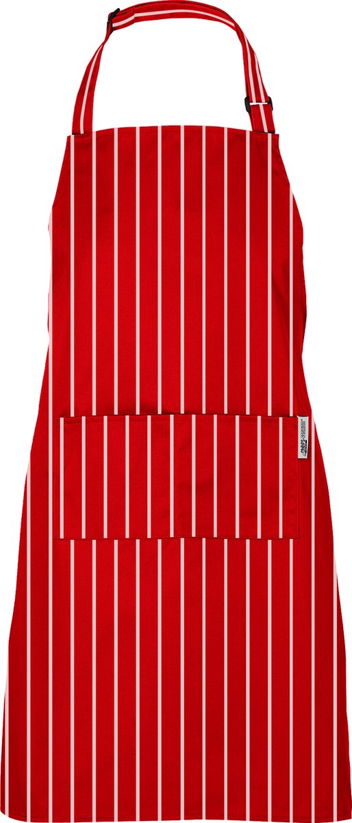 Chefs Fashion - Keukenschort - Rood met Witte Strepen - 2 zakken - simpel verstelbaar - 71 x 82 cm