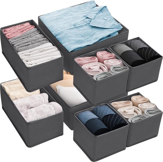 Homsorout Kast Organizer laden organizer - 12 stuks opvouwbare opbergdozen stof, ondergoed organizer kledingkast voor kleding, sokken, grijs