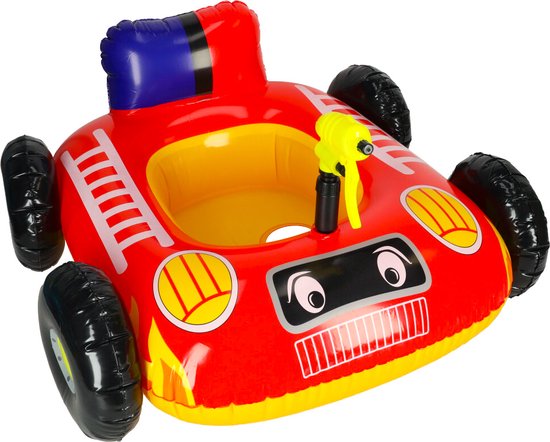 Foto: Playos zwemband auto met waterpistool rood met zitje handvatten rugleuning peuter en baby zwemring babyzwemband babyfloat zwemtrainer opblaasbaar zwemstoel opblaasbare rubberboot rubber bootje