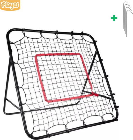 Foto: Playos rebounder 100 x 100 cm met 4 grondhaken voetbal kickback voetbaldoel buitenspeelgoed voetbal bouncer trainingsmateriaal