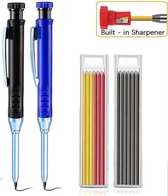 Set de crayons de chantier réutilisables – 2 crayons de marquage noir/bleu + 12 recharges – Crayon de menuisier précis