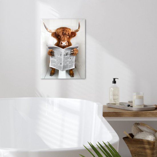 Peinture sur toile 30x40 cm - Décoration murale salle de bain Highlander écossais - Animal - Journal - Toilettes - Décoration murale murale WC - Accessoires décoratifs - Décoration murale Toilettes - Peintures sur toile