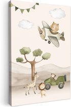 Peinture sur toile 40x60 cm - Décoration murale chambre enfant Animaux sauvages - Safari - Couleurs pastel - Aquarelle - Avion - Décoration murale chambre bébé - Décoration chambre garçon et fille - Accessoires Bébé - Peintures