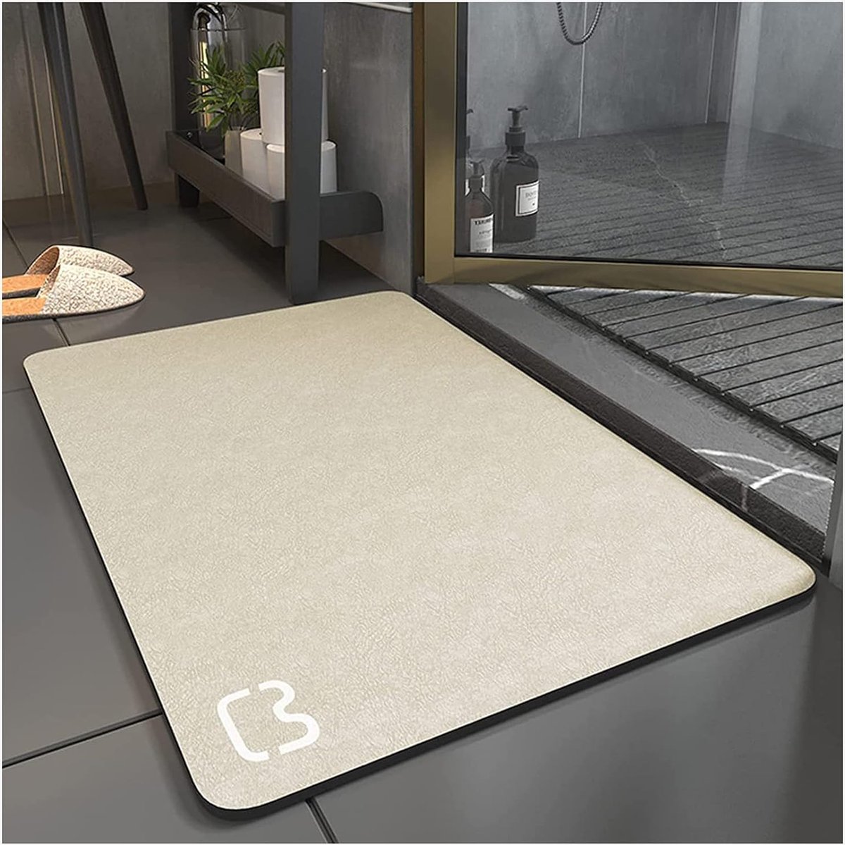 Lux Badmat, diatomeeënachtige super absorberende badmat Sneldrogende antislip douchemat, bad stenen mat badkamer vloermat, machinewasbaar (beige, 50 x 80)