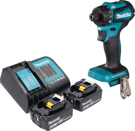 Makita DDF 083 SG accuboormachine 18 V 40 Nm 1/4'' borstelloos + 2x accu 6.0 Ah + lader