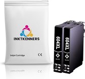 Twee zwarte 604XL inkjetcartridges van Inktkenners, naast een witte verpakking met logo.