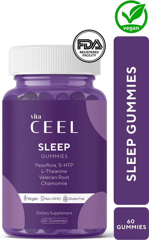Vita Ceel Sleep Gummies - Slaap gummies voor goede nachtrust - Vegan met passiebloem - Lekker slapen en uitgerust wakker worden - Vitamine slaap gummies met bosbessensmaak - 60 gummies