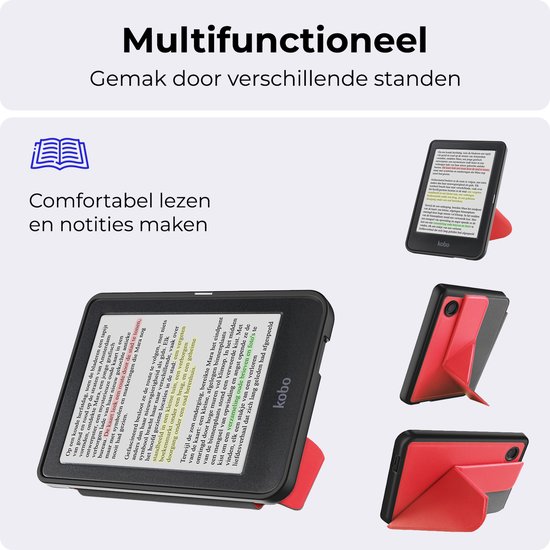 Hoesje Geschikt voor Kobo Clara Colour Hoesje Luxe Bescherm Case Trifold Met Screenprotector - Hoes Geschikt voor Kobo Clara Colour Hoes Book Cover - Rood van Hoesje  — afbeelding 4