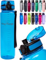 Drinkfles 1 Liter Vaatwasserbestendig - BPA vrij 100% Lekvrij - King Mungo Waterflessen Volwassenen Drinkflessen Kinderen - Lichtblauw - Waterfles 1 liter Drinkbus