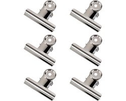 6 stuks bulldog clips grote, 75 mm multifunctionele clip, bulldog scharnierclips, grote metalen binderclips, zilver roestvrij staal, papierklemmen