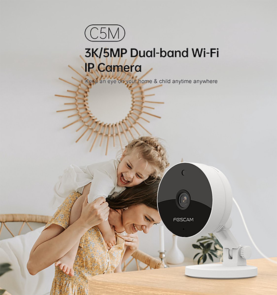 Afbeelding 2 van Foscam C5M Beveiligingscamera - 3K - 5MP - DualBand - WiFi - Binnencamera - Wit