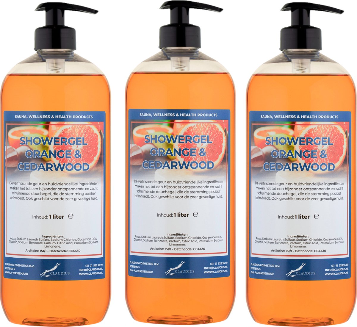 Goedkoopste Douchegel Sweet Orange & Cedarwood 1 liter - set van 3 stuks - met gratis pomp - showergel