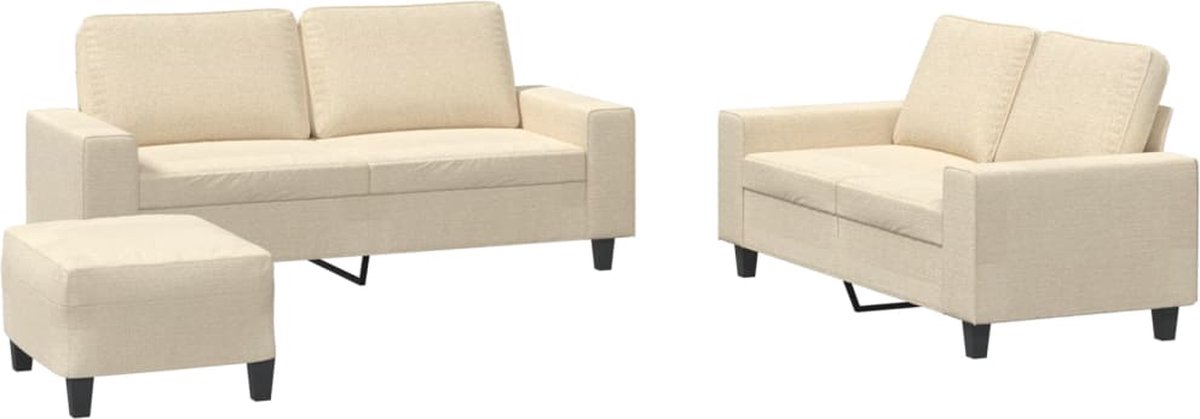 vidaXL - 3-delige - Loungeset - stof - crèmekleurig
