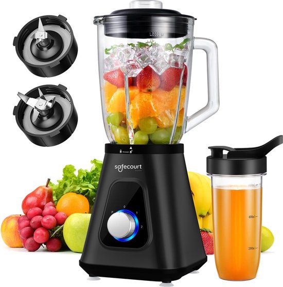 Safecourt Kitchen Blender - 1,5L Glas & 600ml To-Go beker - 1300W Smoothie maker - Krachtig, stil en eenvoudige reiniging kopen - beste keuze voor Philips blender