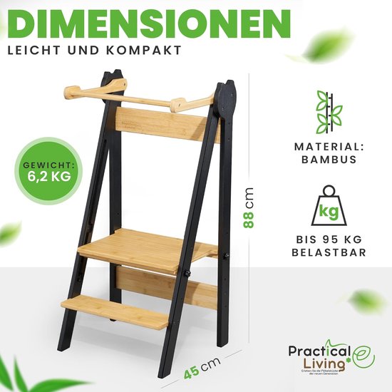 KIDIE Kinder Lernturm vanaf 1 jaar, Montessori in hoogte verstelbare leerstoel voor baby, Toddler Learning Tower - Zwart