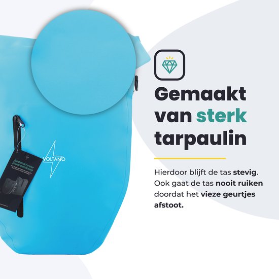 Sacoche Vélo Voltano 28 L Bleu Glacier – 100 % Étanche, Bandoulière, Compartiment Ordinateur, Réflecteurs