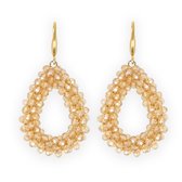 Lajetti - Druppel Oorbellen Goudbruin Dames - Stainless Steel Beaded Earrings - Glaskralen