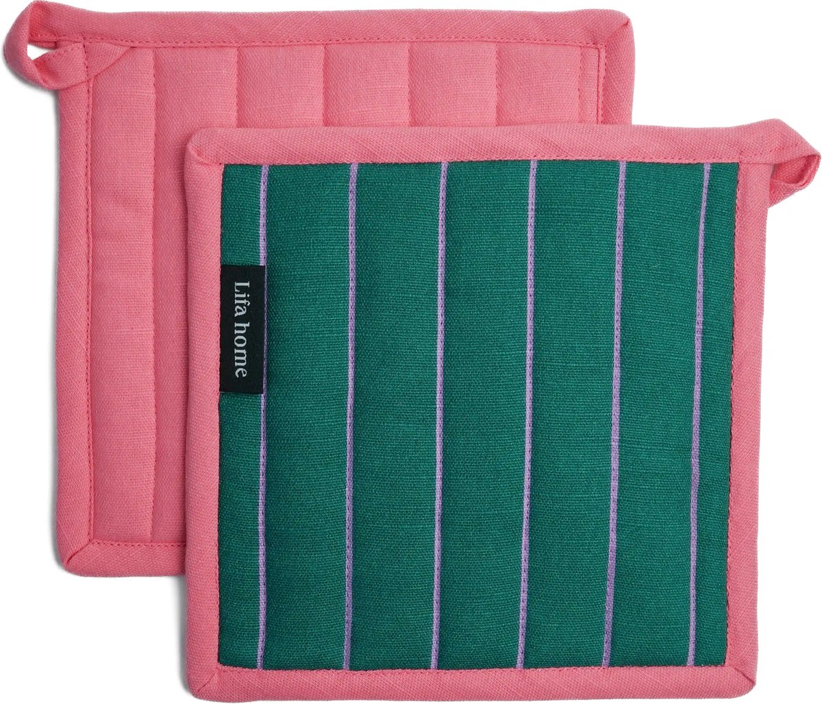 Pannenlappen - 2 stuks - Vivid - Groen - Paars - Roze - 20 x 20 cm - Biologisch Katoen