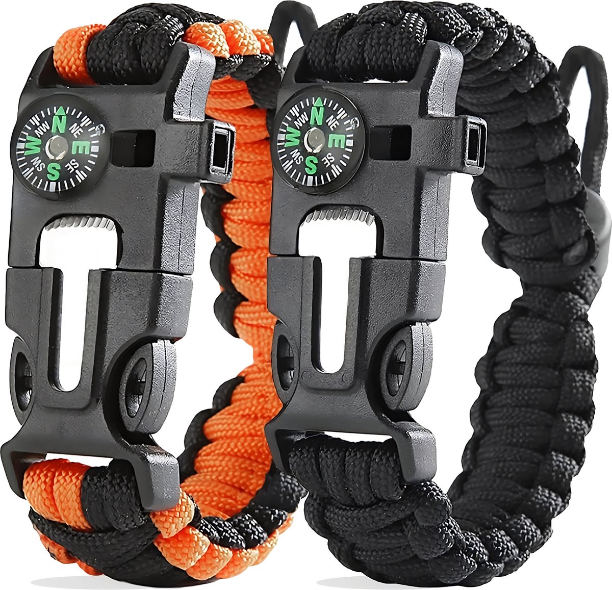 Paracord Verstelbaar 5 in 1 Survival Armband - Vuurstarter, Kompas, Schraper, Touw, Magnesium Stick, Noodfluit - Extra Sterk Outdoor Parachute Koord Armbandje - Parakoord Leger Waterdicht horloge Bracelet voor Dames, Heren - Firesteel en Noodfluitje