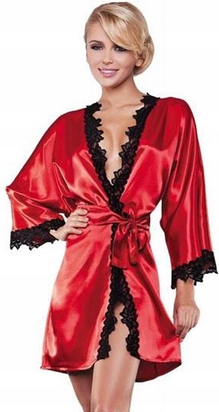 Sexy satijnen kamerjas rood- Viola - cadeau vrouw - cadeau vrouw XL