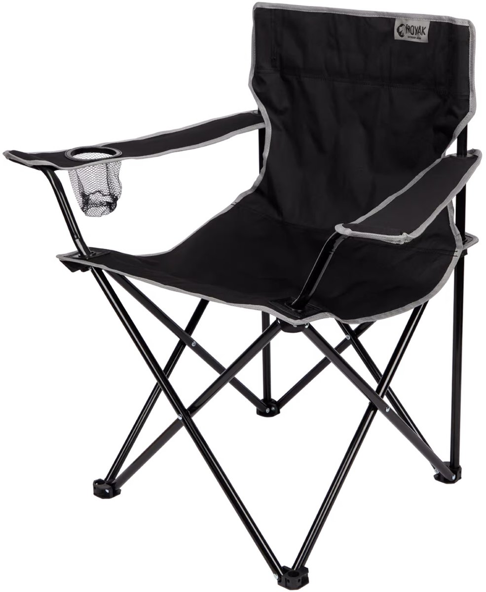 Froyak - Opvouwbare campingstoel - Met bekerhouder - Met praktische hoes - Zwart
