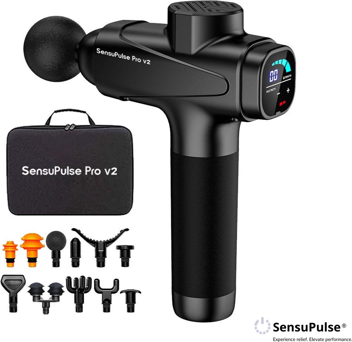 SensuPulse Pro V2 Massage Gun - Professioneel Massage Apparaat - 12 Opzetstukken - 30 Snelheden - Spierherstel en Ontspanning - Massage Pistool - Fitness en RSI Klachten - Gratis Drukpuntmassagetechnieken Handleiding - Shiatsu
