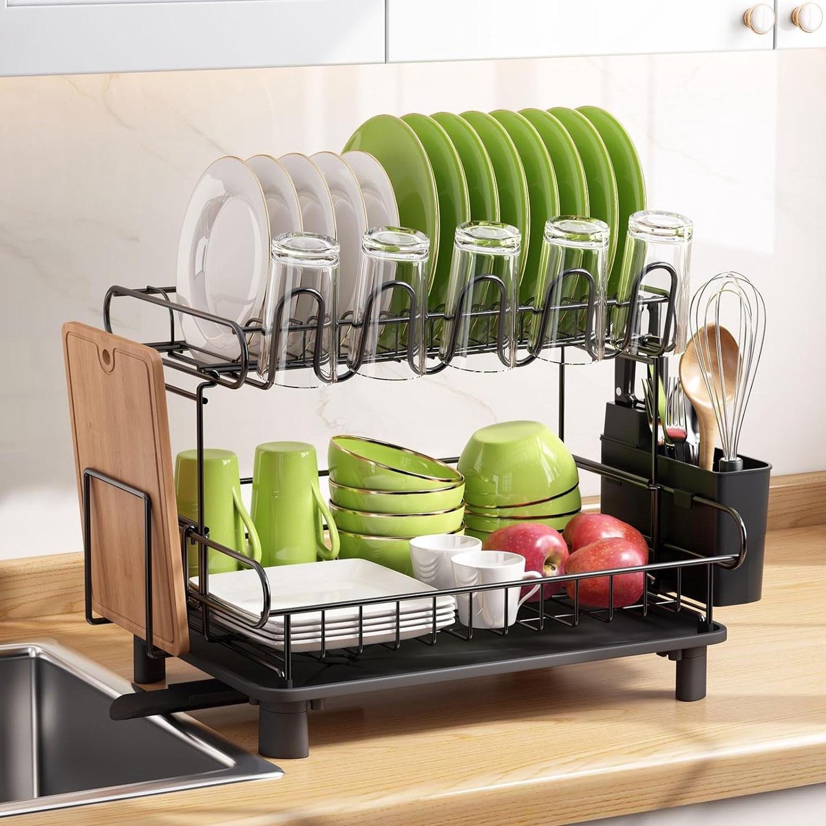 Goedkoopste Afdruiprek roestvrij staal grote serviesmand met 2 verdiepingen - spoelbak afdruiprek met afdruipvlak - MAJALiS dish drying rack