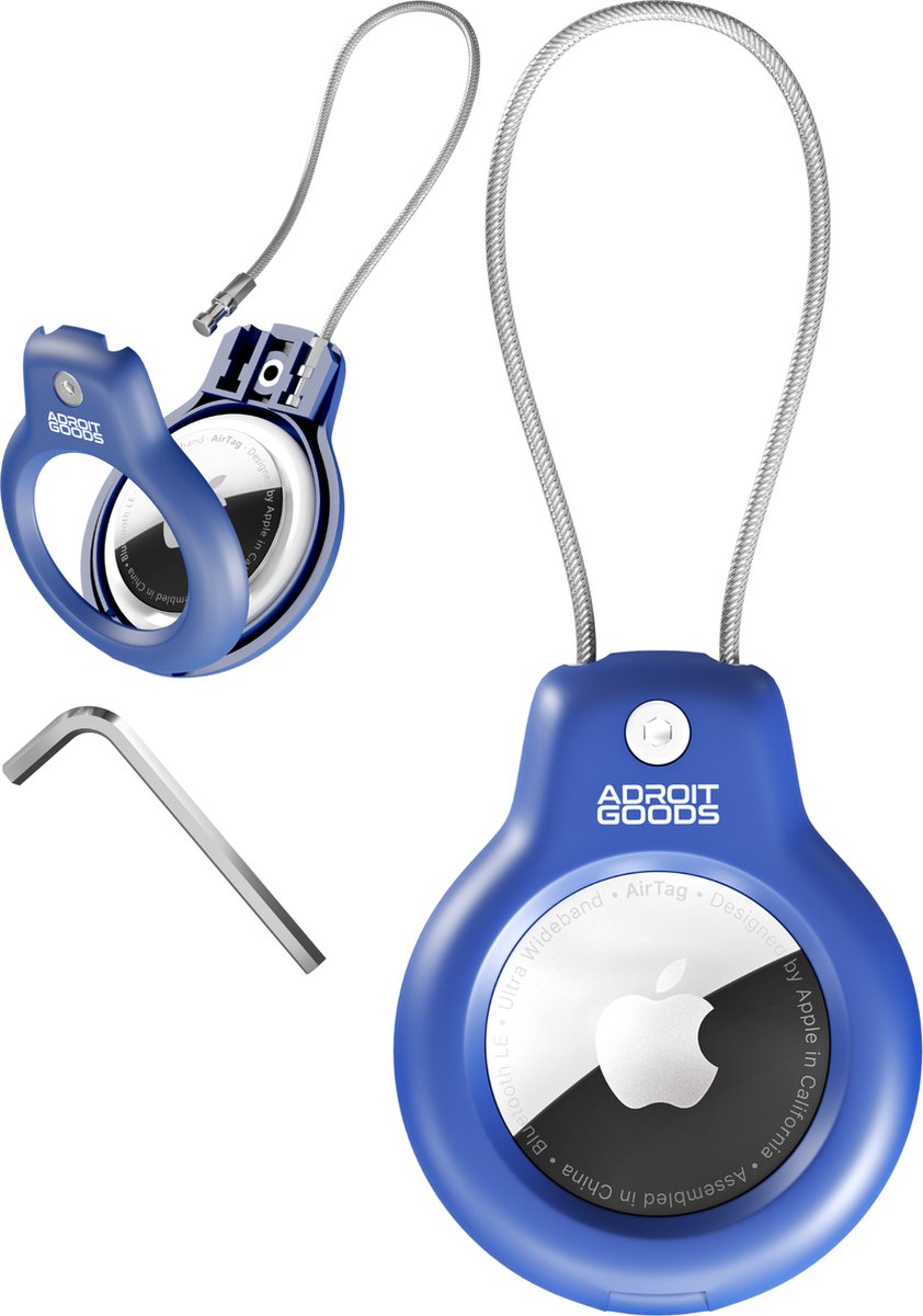 AdroitGoods Beschermhoes met Staalkabel – Geschikt voor Apple AirTag – Sleutelhanger Houder – Blauw