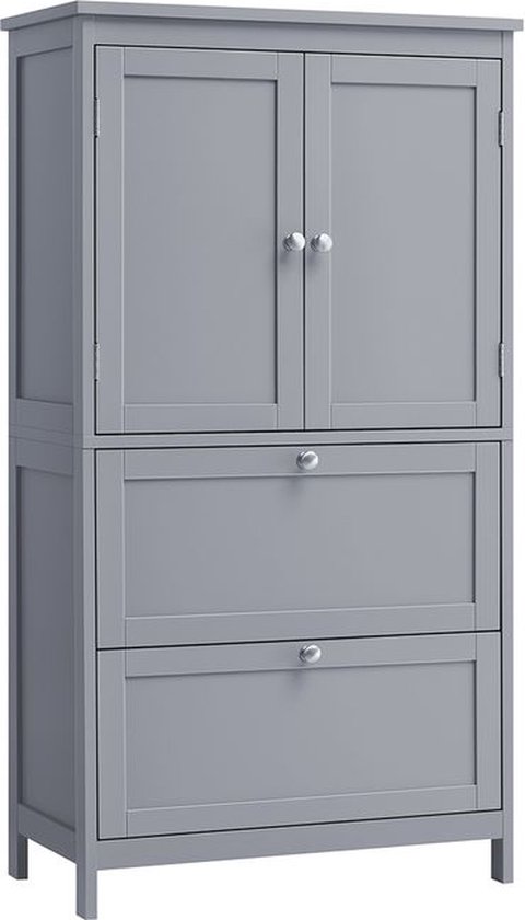 IKAYAA Badkamerkast Hoge Kast Opbergkast Badkamermeubel Met Deuren Lade Van Hout Vloerkast Meubelen Wit
