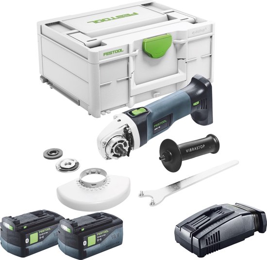 Festool AGC 18-125 EB-Basic accu haakse slijper 18 V 125 mm borstelloos ( 576825 ) + 2x accu 5.0 Ah + snellader + systainer