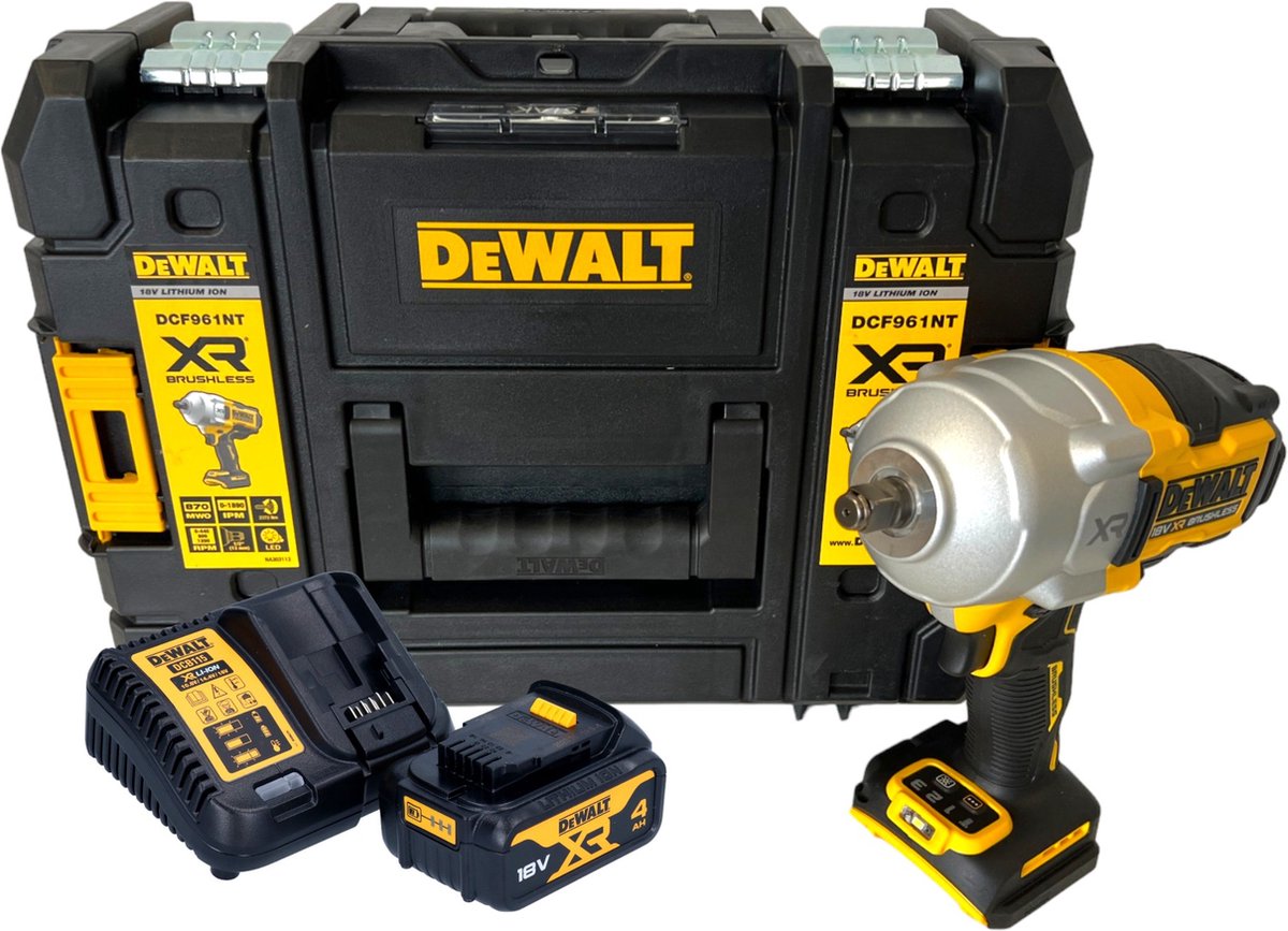 DeWalt DCF 961 M1T accu-slagmoersleutel 18 V 1632 Nm 1/2" borstelloos + 1x accu 4,0 Ah + oplader + TSTAK