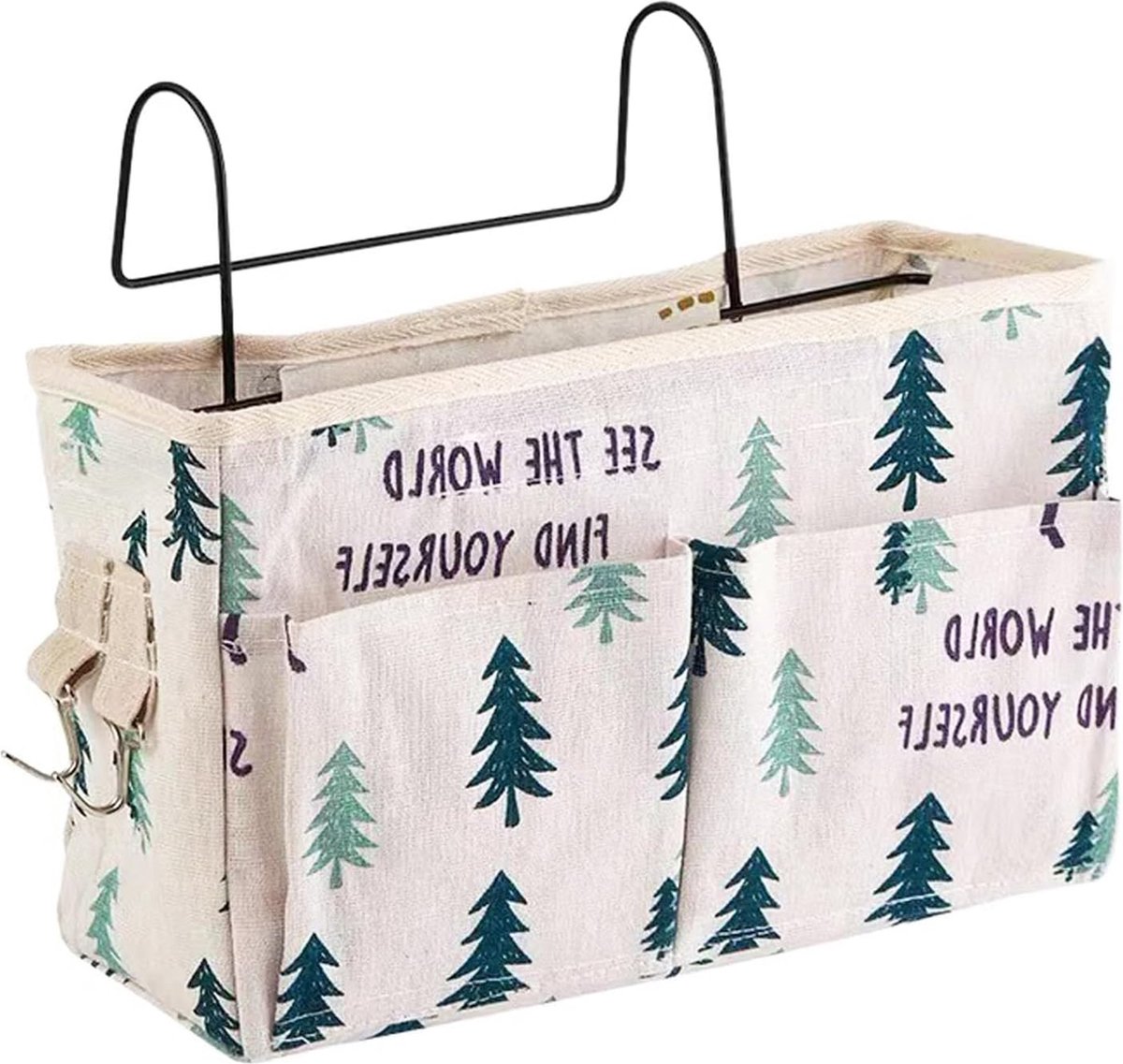 Bedorganizer bedtas met donshaken hangtas hoogslaper opbergtas voor boek tijdschrift mobiele telefoon hoofdtelefoon bed opslag (herten in het bos)