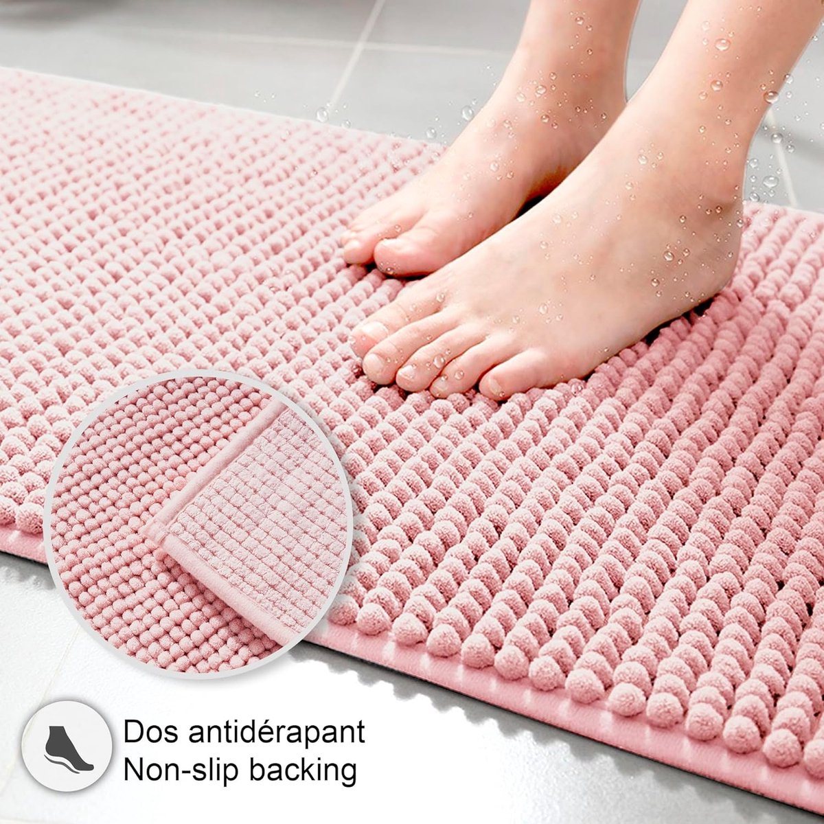 Badmat Anti-Slip av soft Chenille | Super absorberend en machinewasbaar | Te combineren als badmat set | Voor de badkamer, douche, bad of als WC mat | Roze - 45x45 cm