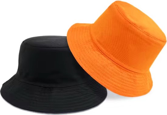 Bucket Hat Deluxe - Omkeerbaar Vissershoedje - Oranje & Zwart - WK & EK - Koningsdag - Reversible - Dubbellaags - Maat 58 cm - Heren - Dames - Festival Accessoire - Festivalhoedje - Regenhoedje - Zonnehoedje - Emmerhoed - Hoed - Unisex