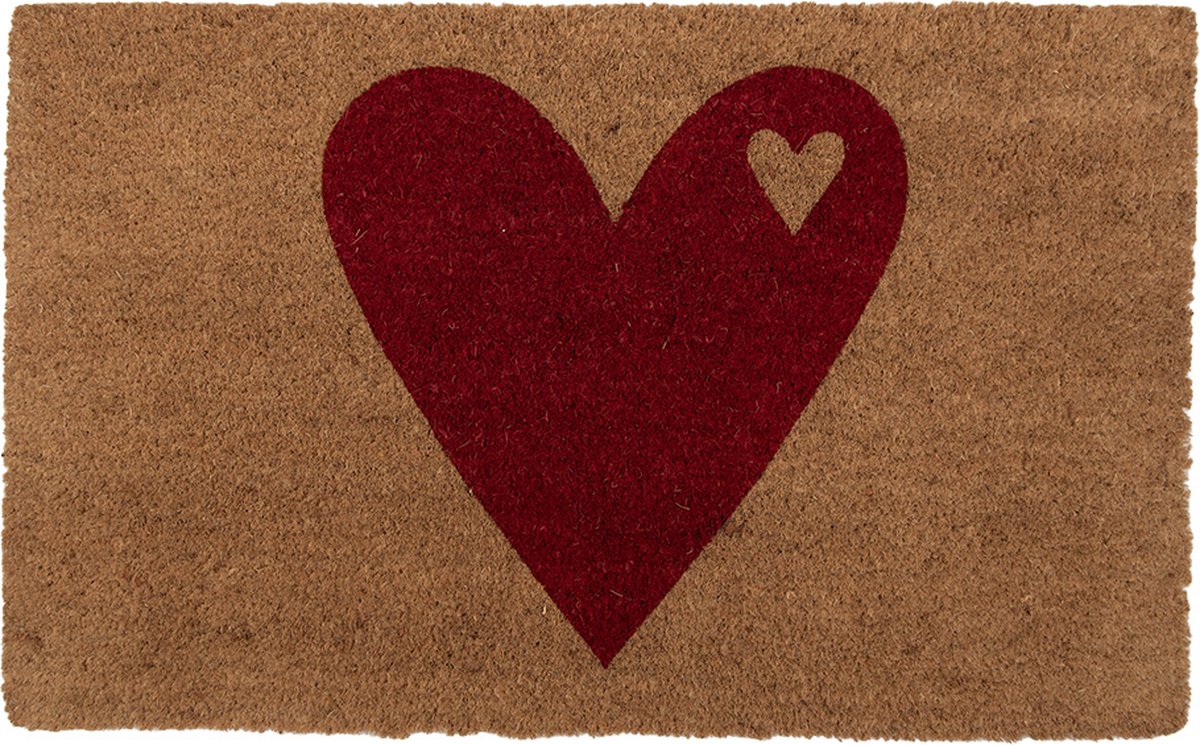 Clayre & Eef Deurmat 75x45 cm Bruin Kokos Harten