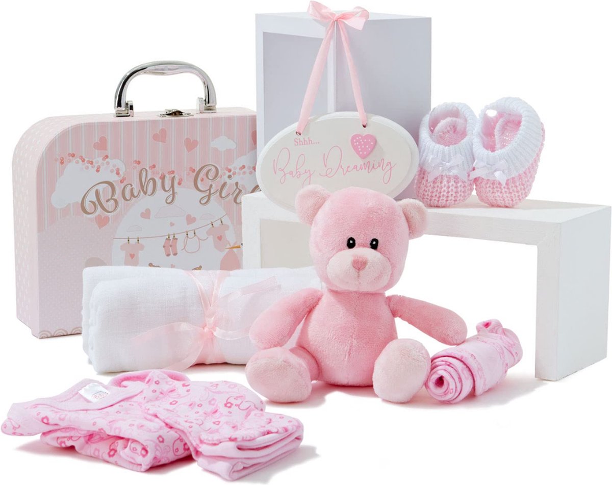 Goedkoopste Kraammand - Geboortemand met Knuffel - Kraamcadeau Meisje - Roze