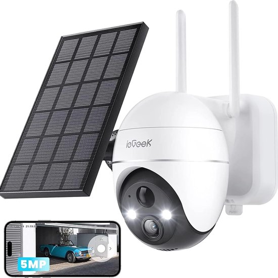 Foto: Iegeek bewakingscamera voor buiten accu 5mp camera bewaking buiten zonne energie 360 wlan camera outdoor draadloze buitencamera met gekleurd nachtzicht en pir persoonsherkenning alarm