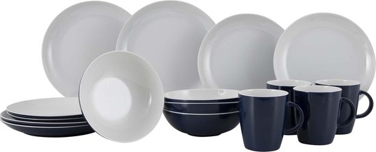 Gimex - Solid Line - Services de table - Blauw & Wit - 16 pièces