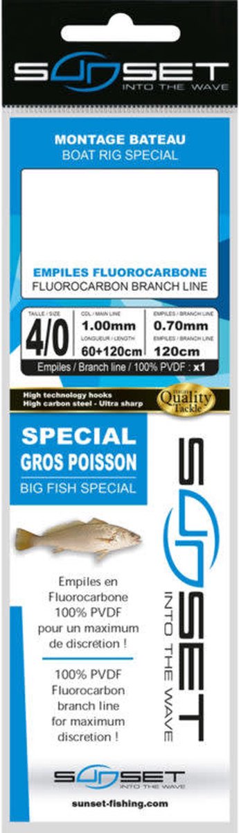 Sunset Boat Rig Special Fluorocarbon Branch Line Big Fish Special 60+120cm (1 pc) Haak 4/0 - 1.00mm