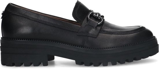 No Stress - Femme - Mocassins en cuir noir avec détail argenté - Taille 40