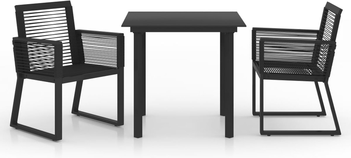 Balkonset 2 personen - Tuinset - Bistroset - Zwart- 3 delig - Tuintafel en 2 stoelen - 2 personen - Gecoat staal - Onderhoudsvrij staal