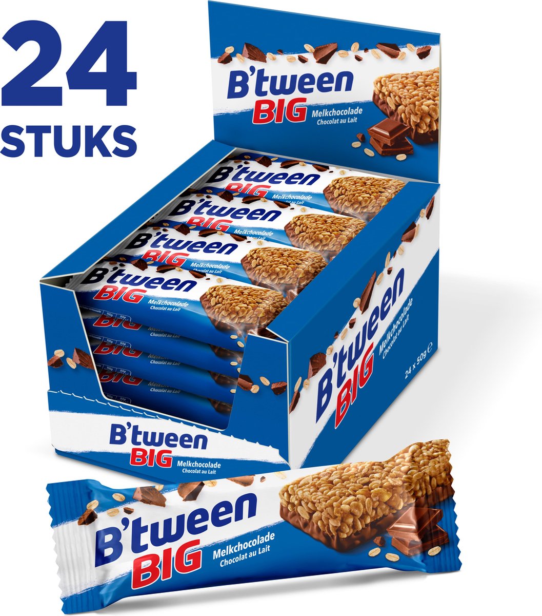 B'tween BIG Melkchocolade - Tussendoortje - Mueslireep - 24 stuks x 50 gram - Voordeelverpakking