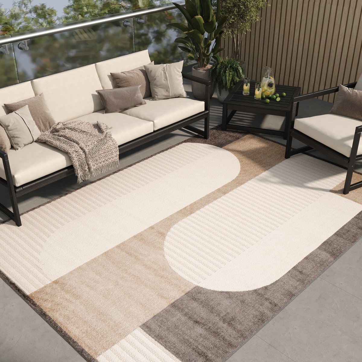 Tapiso Patio Vloerkleed Tuintapijt Outdoor Bruin Beige Buitenkleed Modern Maat- 240x330