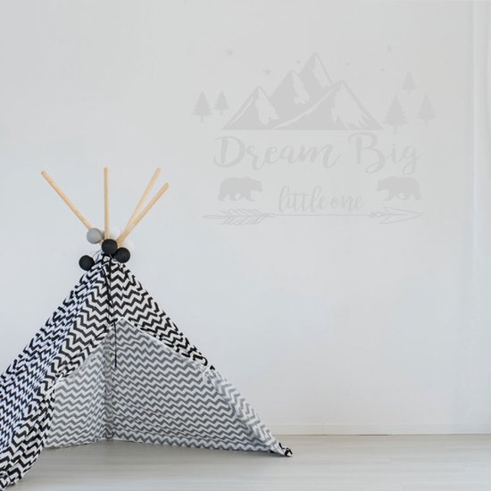 Muursticker Dream big little one met bergen - Geel - 140 x 105 cm baby en kinderkamer - teksten en gedichten muurstickers baby en kinderkamer