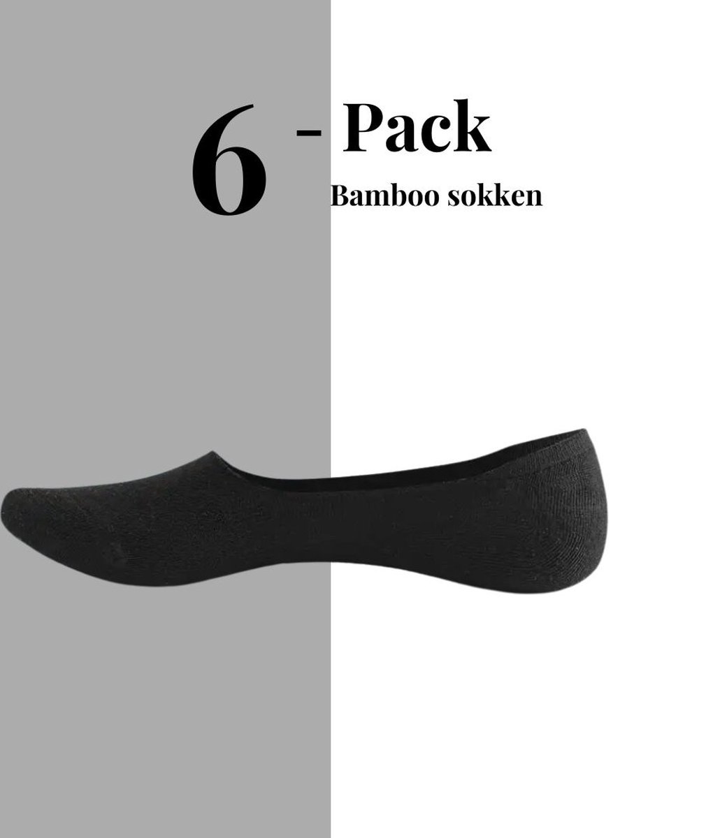 Footies - Onzichtbare sneakersokken - Bamboe - 6 paar - Naadloos - anti-slip hak - Zwart - Maat 39-45