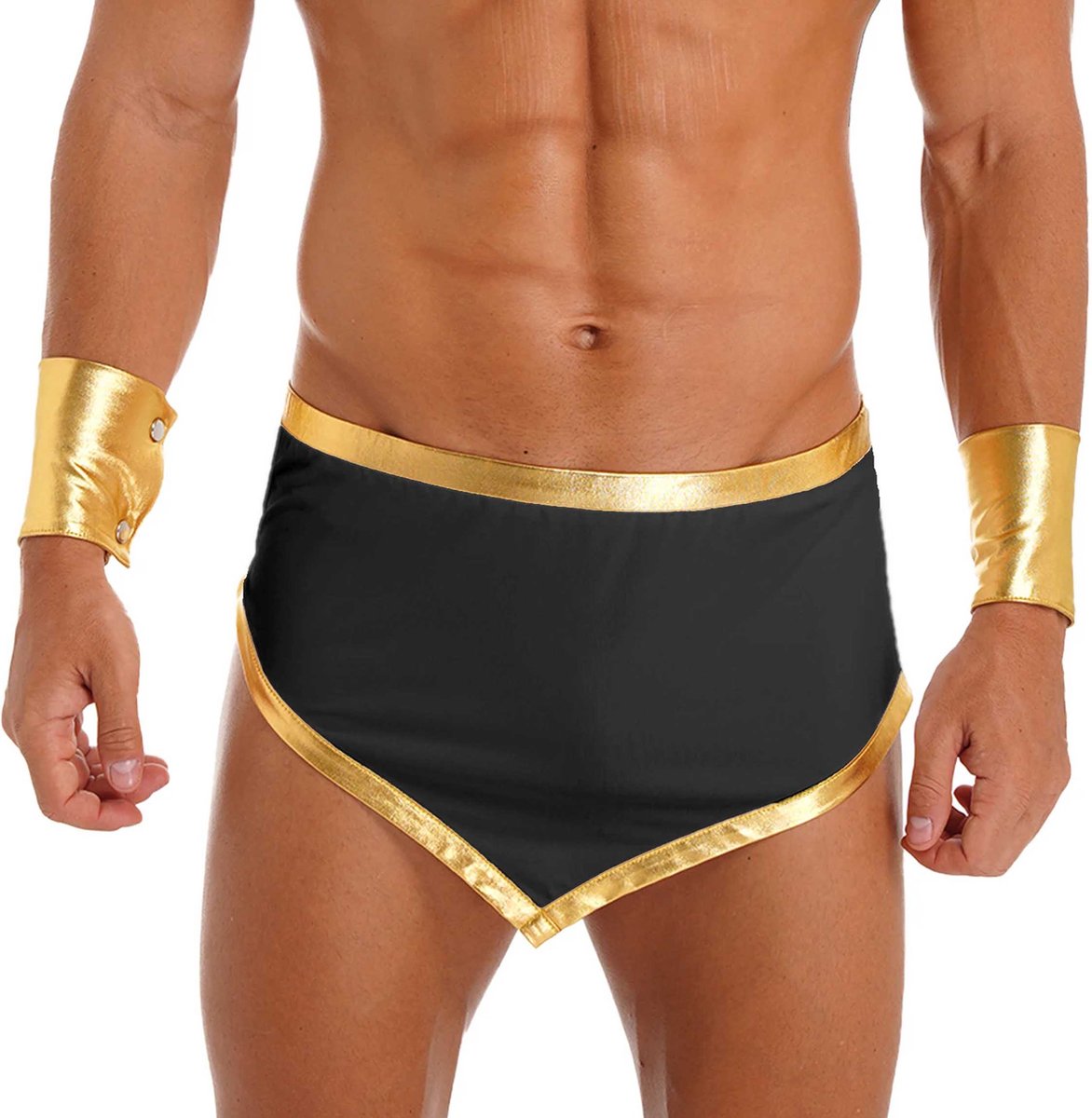Goedkoopste Erotische rollenspel ondergoed heren - Open kruis - Lingerie set met armbandjes - Sexy onderbroek - Stretch - Penis hangt vrij