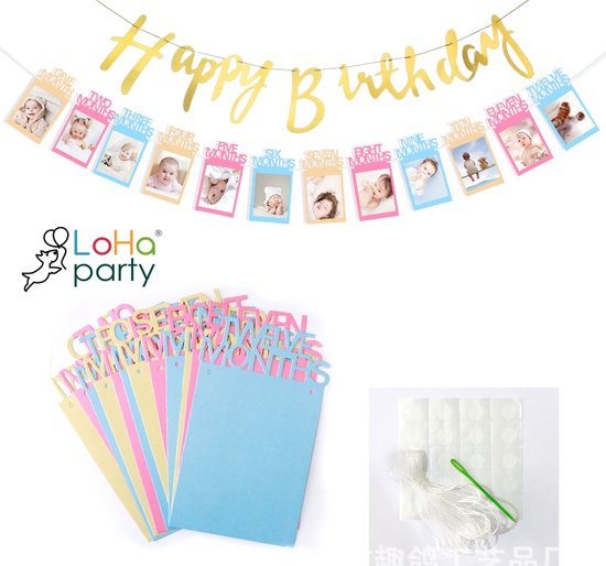 Sweet 16 verjaardagsdecoraties, fotobanner in zwart, voorgemonteerd - Sweet 16 Banner met zestien fotolijsten, feestbenodigdheden - Happy 16e verjaardagsdecoraties voor meisjes met 16 borden